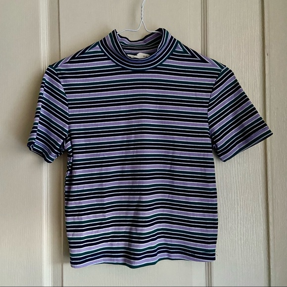 ✨3/$15✨bluenotes striped-turtleneck crop top - Picture 1 of 6